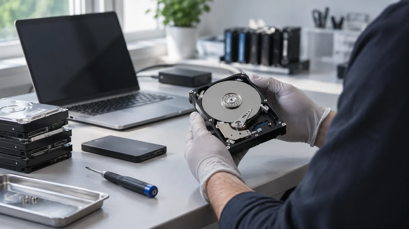 nar harddisken slutar svara forsta stegen som raddar mer data i en professionell teknisk miljö för datalagring och återställning